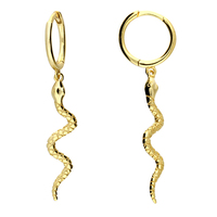 Joli Beau Yellow Gold-Plated Silver Snake Charm On Hinged Huggie Earrings