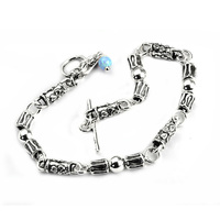 Joli Beau Silver Detailed Tube Linked  T/Bar & Circle Bracelet