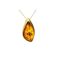 Joli Beau Baltic Amber Cognac Contemporary Gold Pendant Necklace