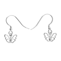 Joli Beau Silver Tiny Outline Butterfly Hook Drop Earrings