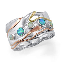Joli Beau Silver Quintet Of Opalites Wide Band Ring