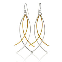 Joli Beau Long Curved Stick Sterling Silver and Gold Plated Drop Earrings