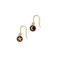 Joli Beau Dark Blue Mini Moon and Star Silver Gold Plated Enamel Hook Earrings