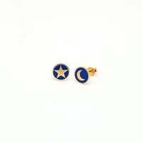 Joli Beau Silver Gold Vermeil Enamel Moon & Star Stud Earrings